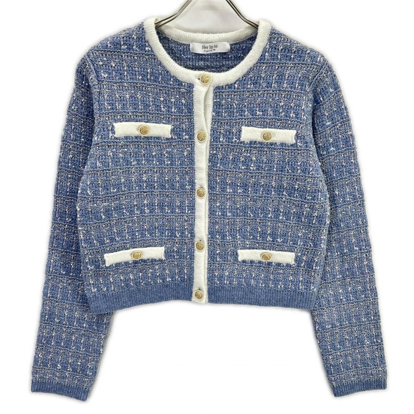 Her lip to Her lip to 1244202171 Blue Tweed Cardigan Jacket Jacket M