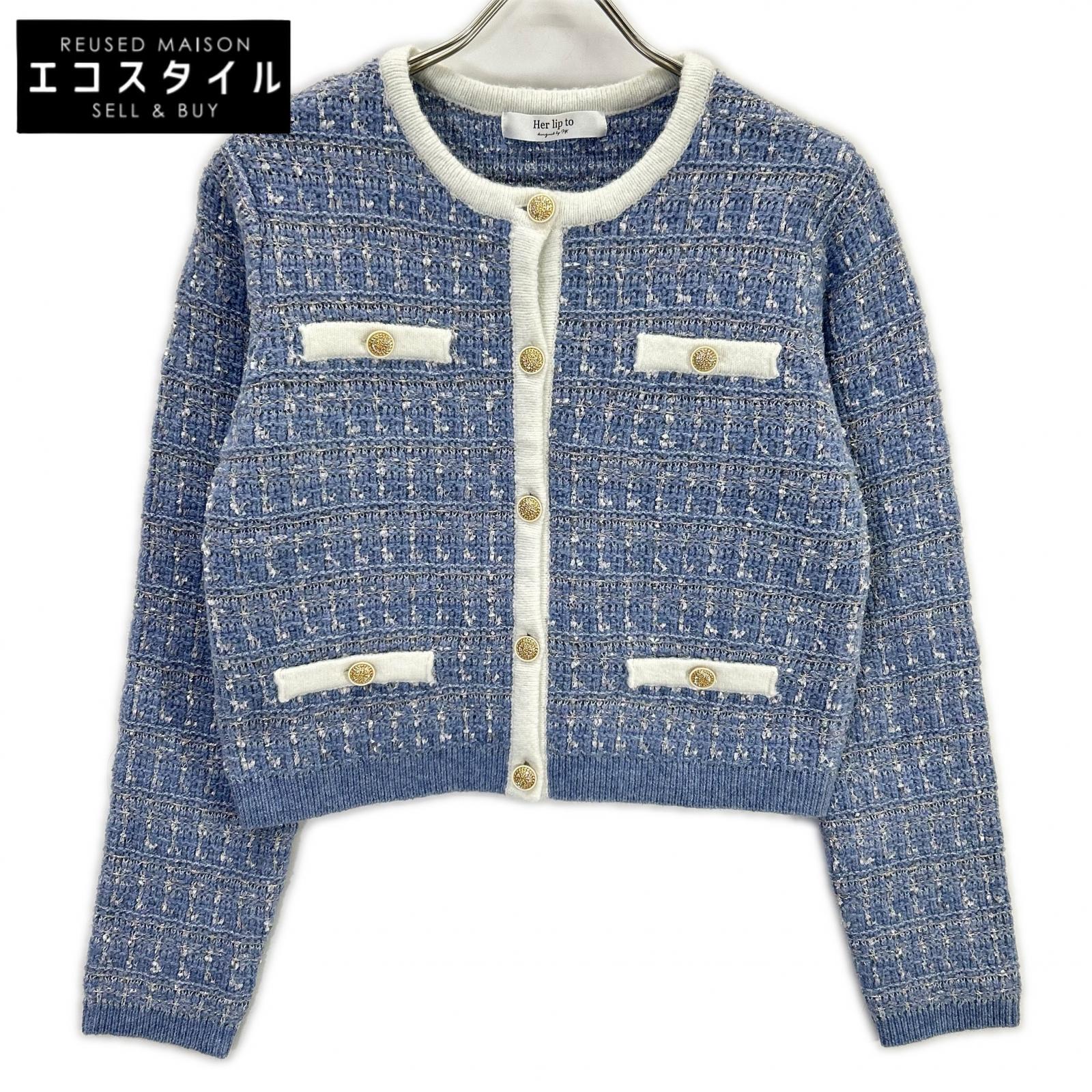 Her lip to Her lip to 1244202171 Blue Tweed Cardigan Jacket Jacket M