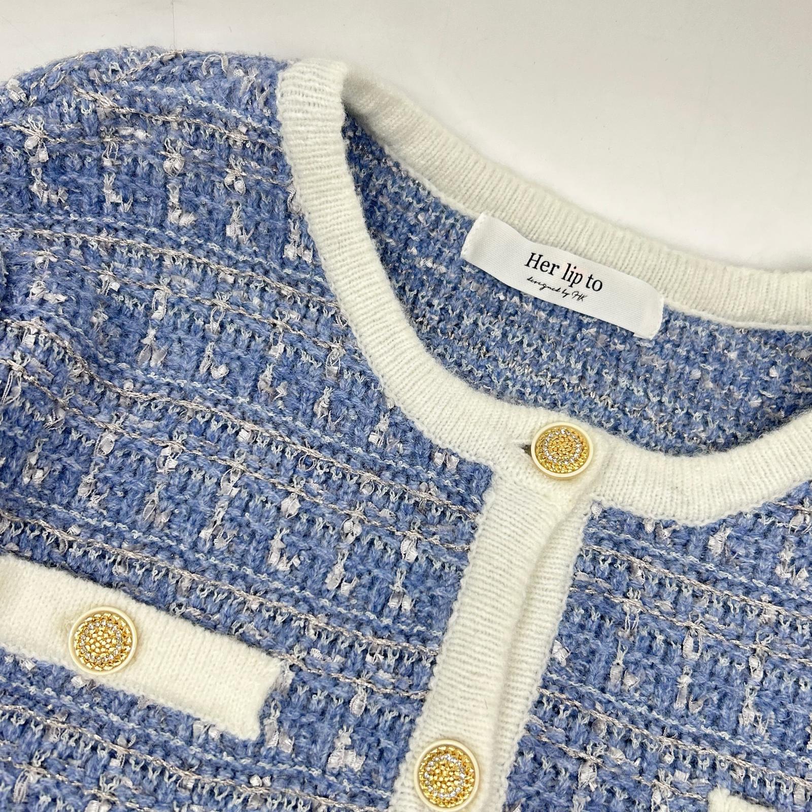 Her lip to Her lip to 1244202171 Blue Tweed Cardigan Jacket Jacket M