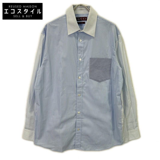 GUCCI 古驰 833294 25AW 蓝色 条纹 长袖衬衫 上衣