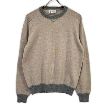 BRUNELLO CUCINELLI 布鲁奈罗·库奇内利 米色系 羊绒 条纹 长袖针织衫 上衣