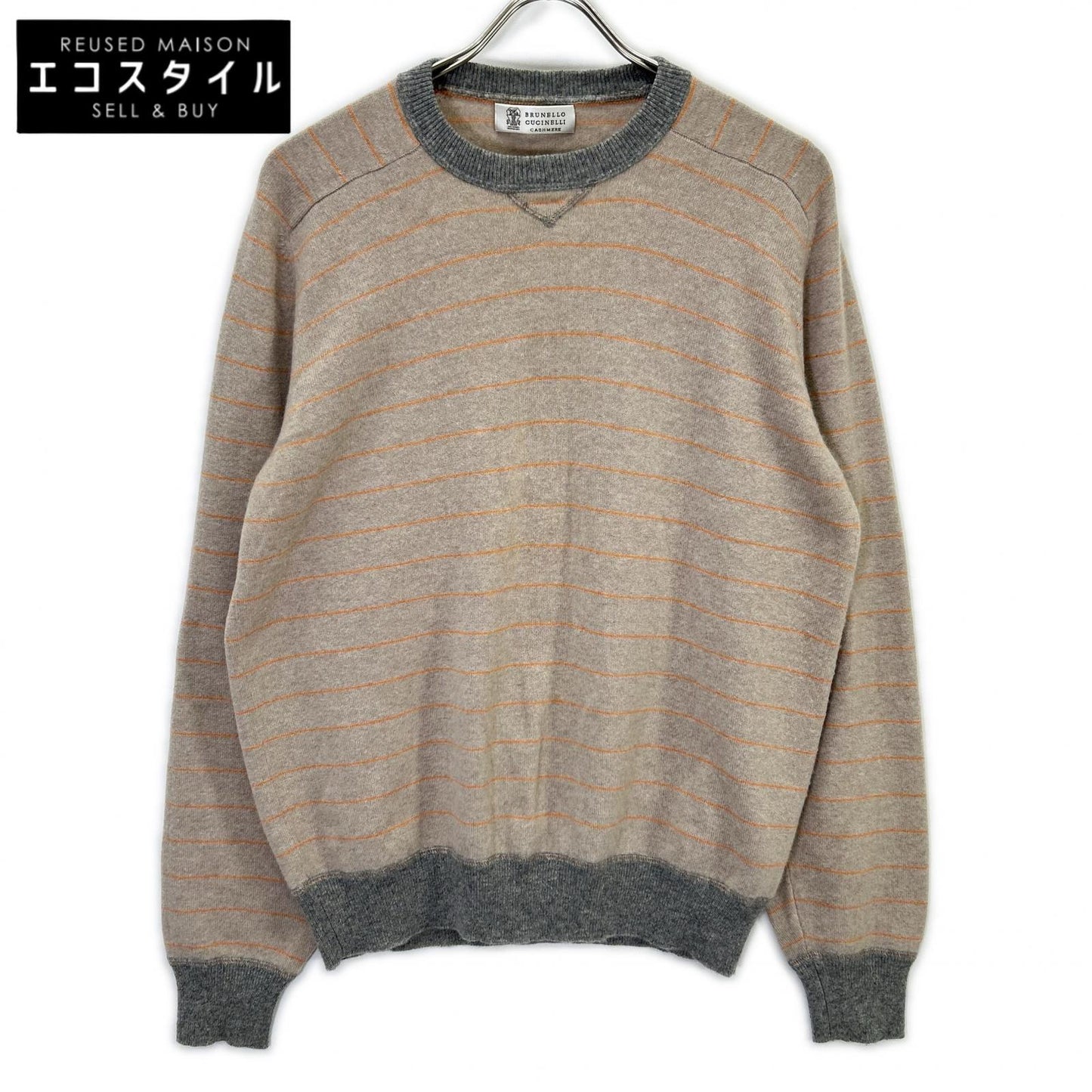 BRUNELLO CUCINELLI 布鲁奈罗·库奇内利 米色系 羊绒 条纹 长袖针织衫 上衣