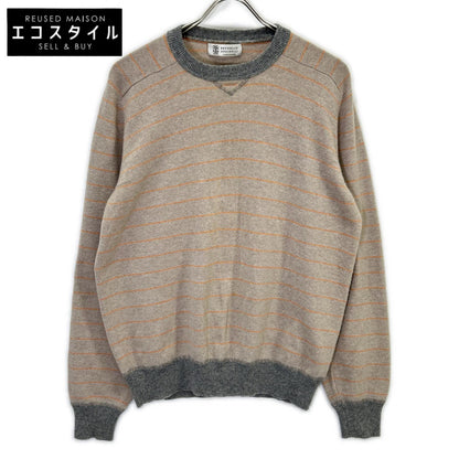 BRUNELLO CUCINELLI 布鲁奈罗·库奇内利 米色系 羊绒 条纹 长袖针织衫 上衣
