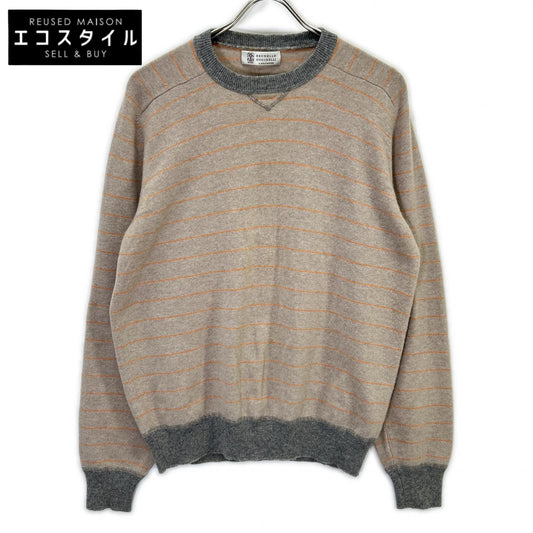BRUNELLO CUCINELLI ブルネロクチネリ ベージュ系 カシミヤ ボーダー 長袖ニット トップス