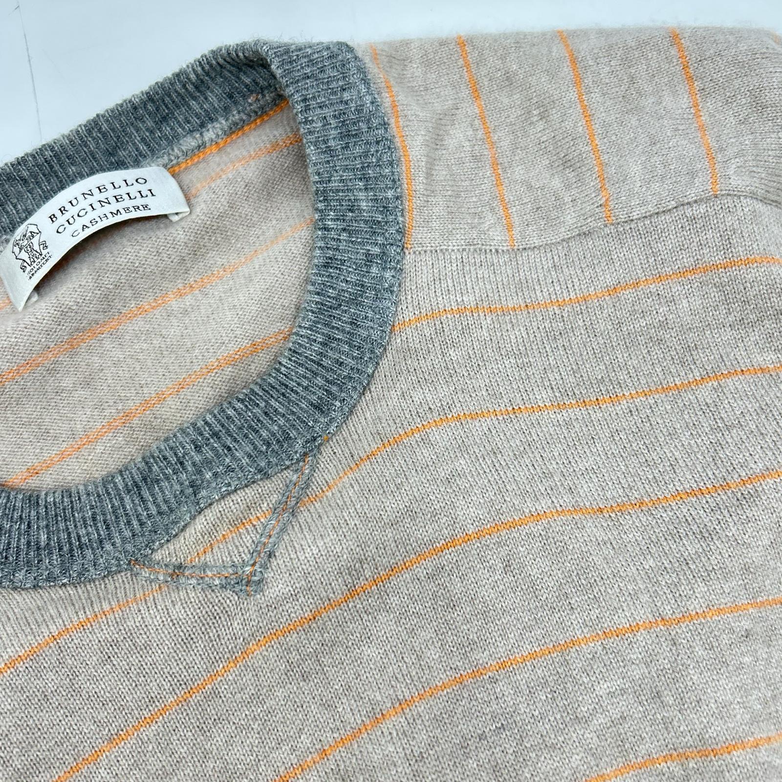 BRUNELLO CUCINELLI 布鲁奈罗·库奇内利 米色系 羊绒 条纹 长袖针织衫 上衣