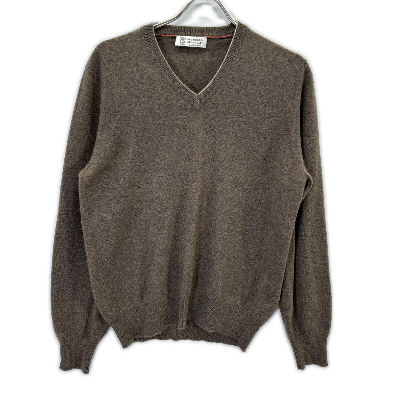 BRUNELLO CUCINELLI 布鲁奈罗·库奇内利 棕色 V领 羊绒 长袖针织衫 上衣