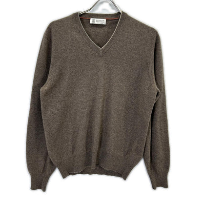 BRUNELLO CUCINELLI 布鲁奈罗·库奇内利 棕色 V领 羊绒 长袖针织衫 上衣