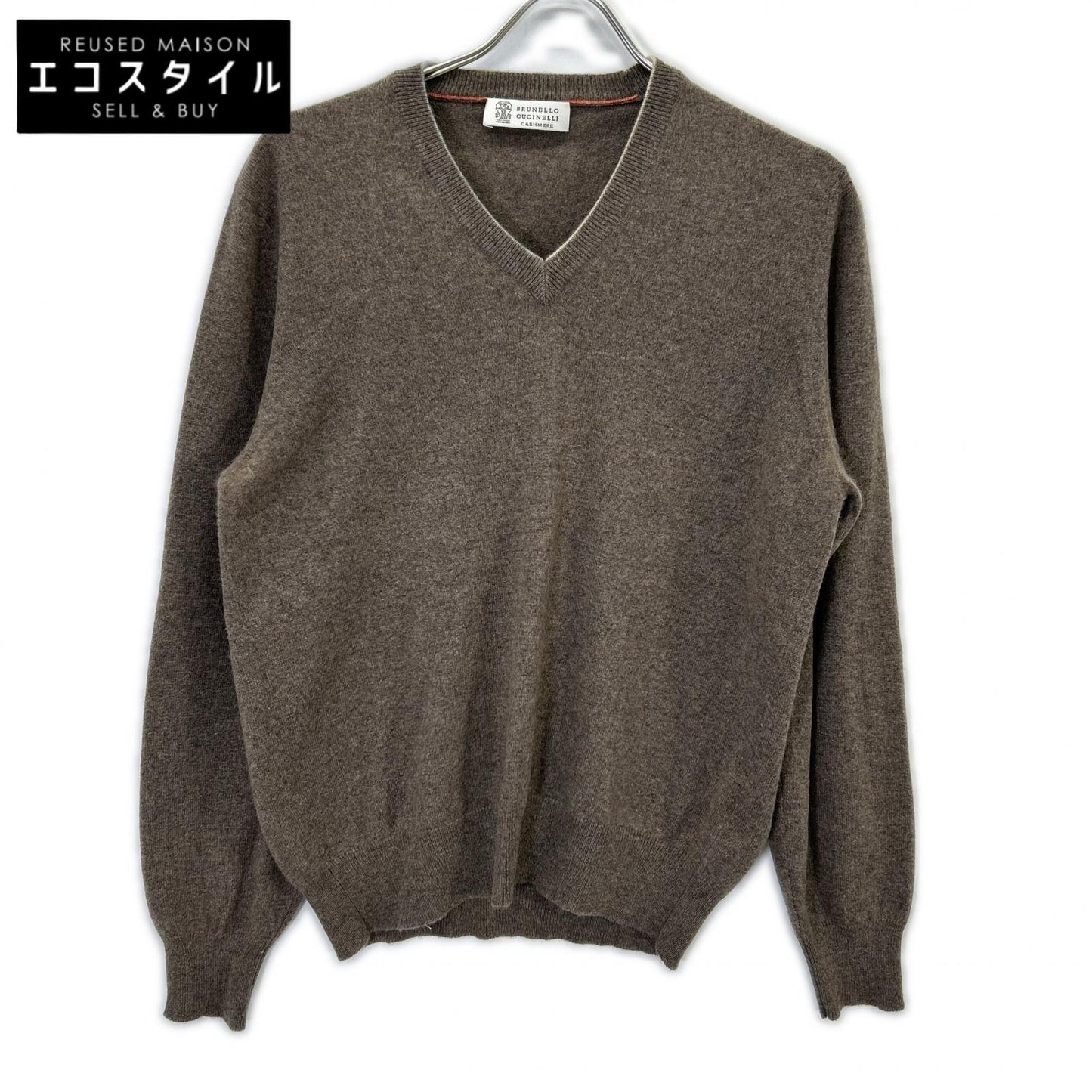 BRUNELLO CUCINELLI 布鲁奈罗·库奇内利 棕色 V领 羊绒 长袖针织衫 上衣