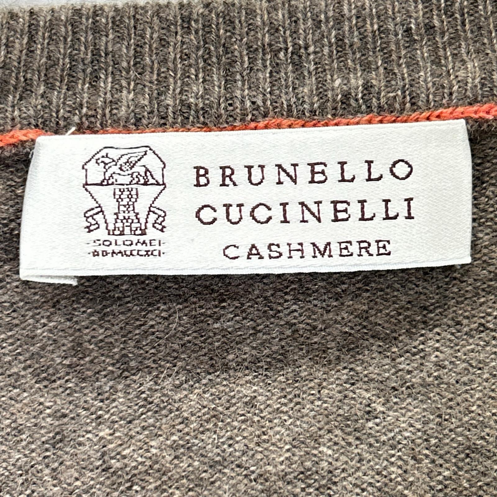 BRUNELLO CUCINELLI 布鲁奈罗·库奇内利 棕色 V领 羊绒 长袖针织衫 上衣