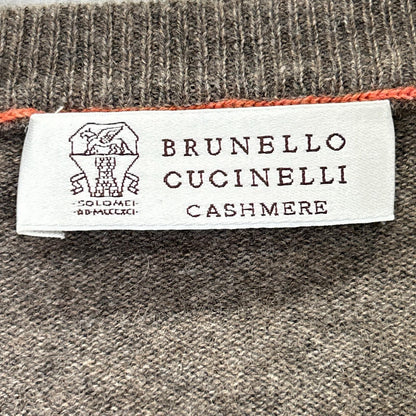 BRUNELLO CUCINELLI 布鲁奈罗·库奇内利 棕色 V领 羊绒 长袖针织衫 上衣