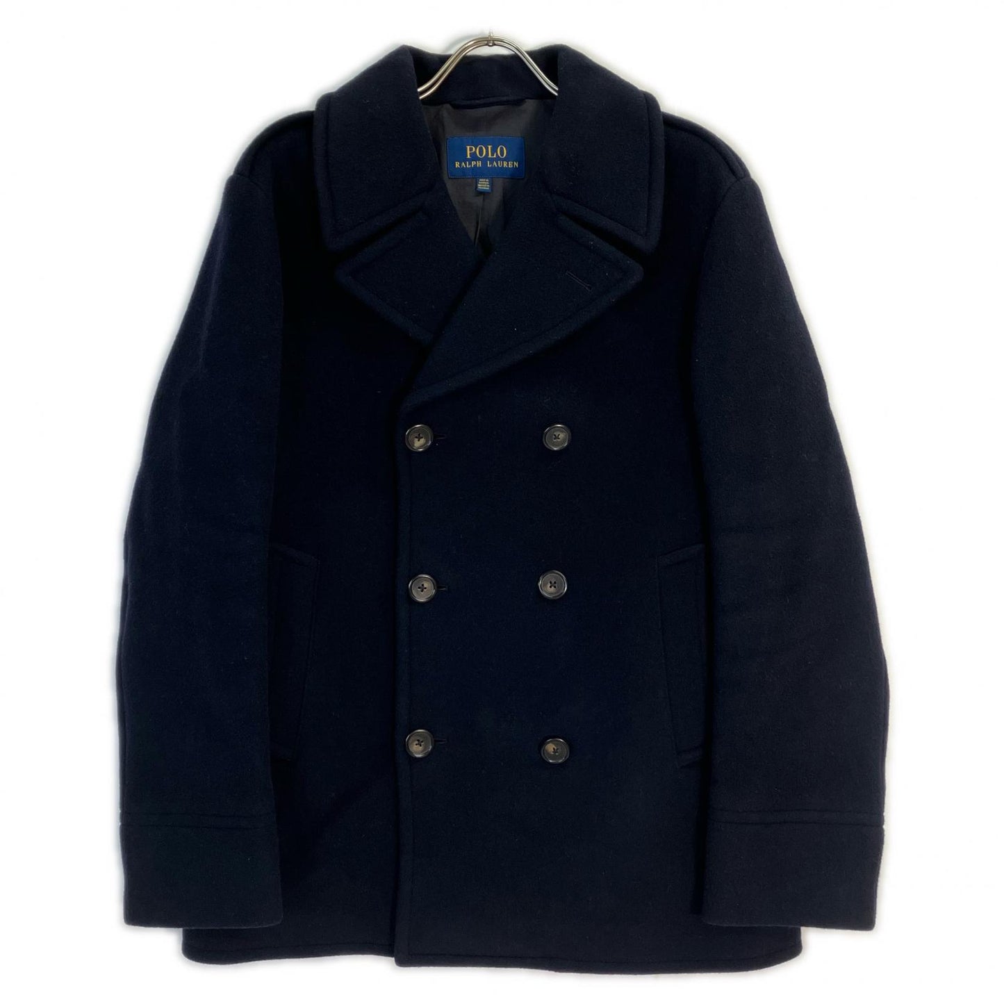 POLO RALPH LAUREN Polo 拉夫劳伦 海军蓝 羊毛混纺 斜纹布 牛角扣大衣 外套