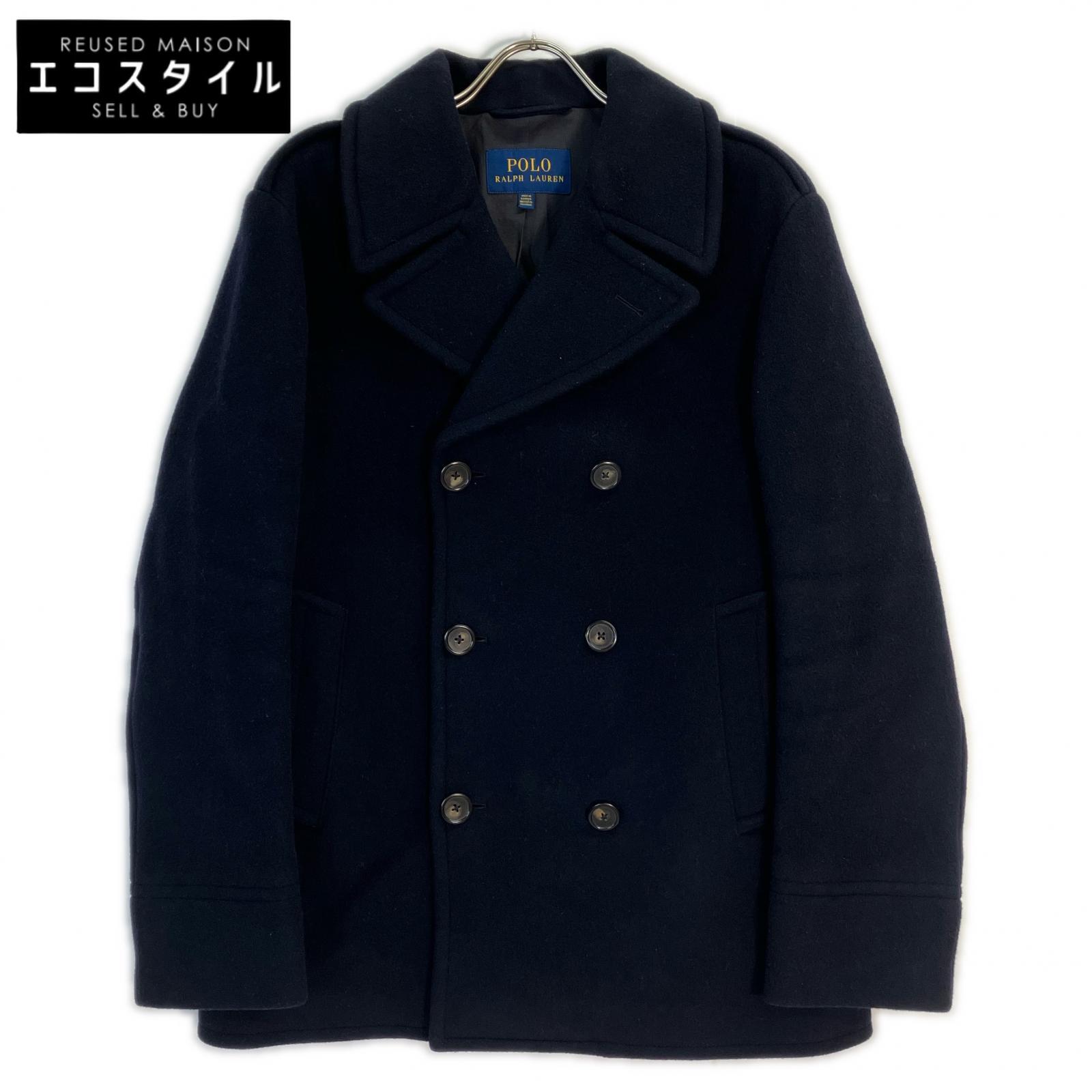 POLO RALPH LAUREN Polo 拉夫劳伦 海军蓝 羊毛混纺 斜纹布 牛角扣大衣 外套