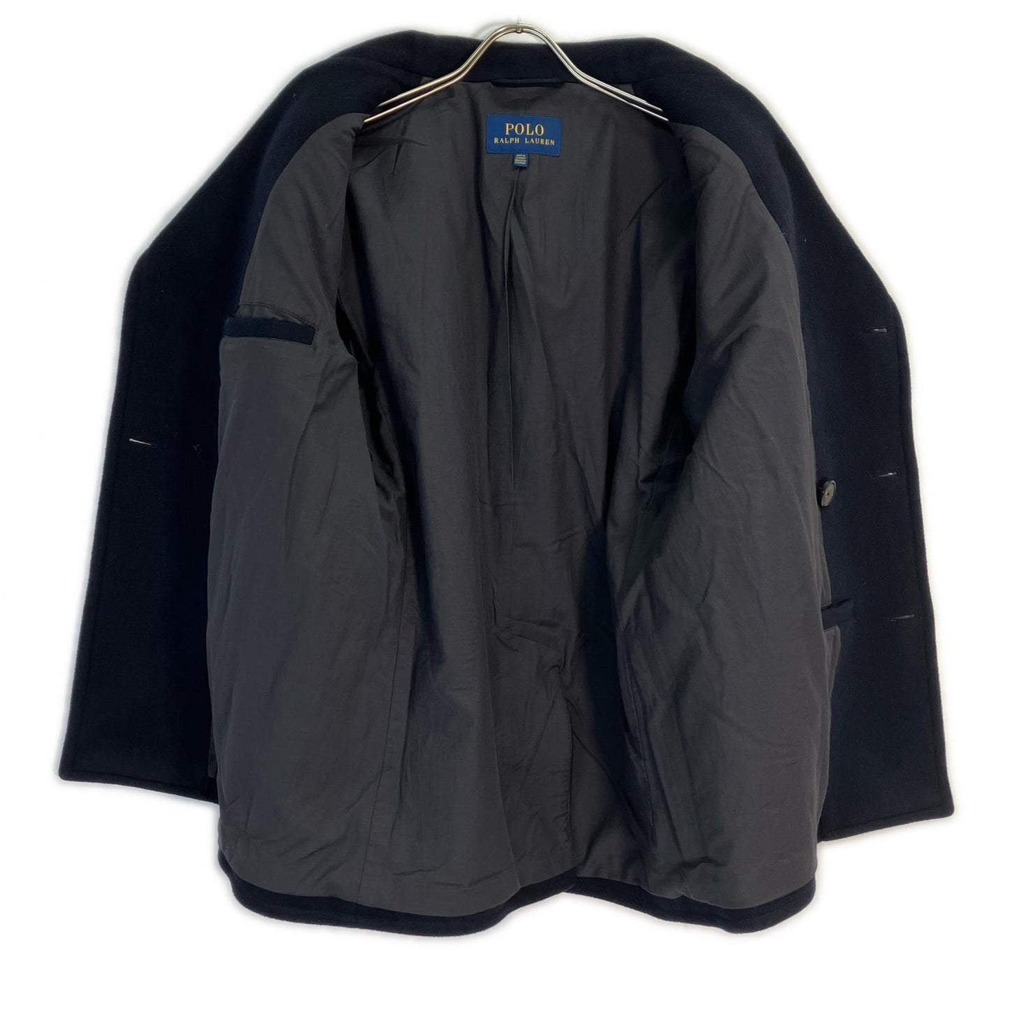 POLO RALPH LAUREN Polo 拉夫劳伦 海军蓝 羊毛混纺 斜纹布 牛角扣大衣 外套