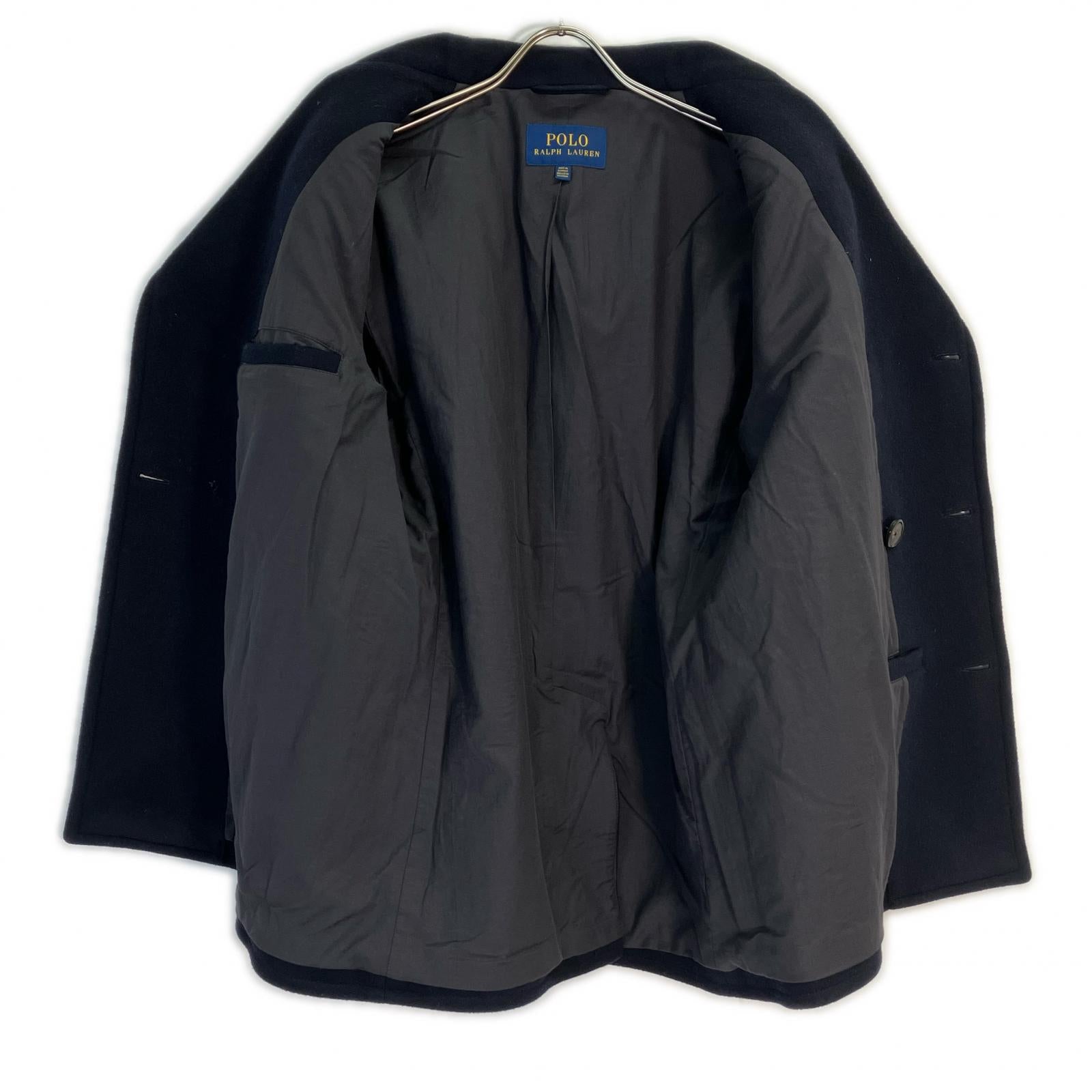 POLO RALPH LAUREN Polo 拉夫劳伦 海军蓝 羊毛混纺 斜纹布 牛角扣大衣 外套