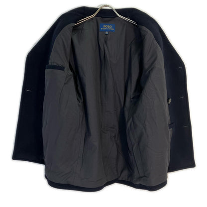 POLO RALPH LAUREN Polo 拉夫劳伦 海军蓝 羊毛混纺 斜纹布 牛角扣大衣 外套