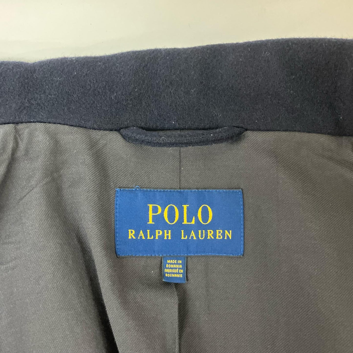 POLO RALPH LAUREN Polo 拉夫劳伦 海军蓝 羊毛混纺 斜纹布 牛角扣大衣 外套