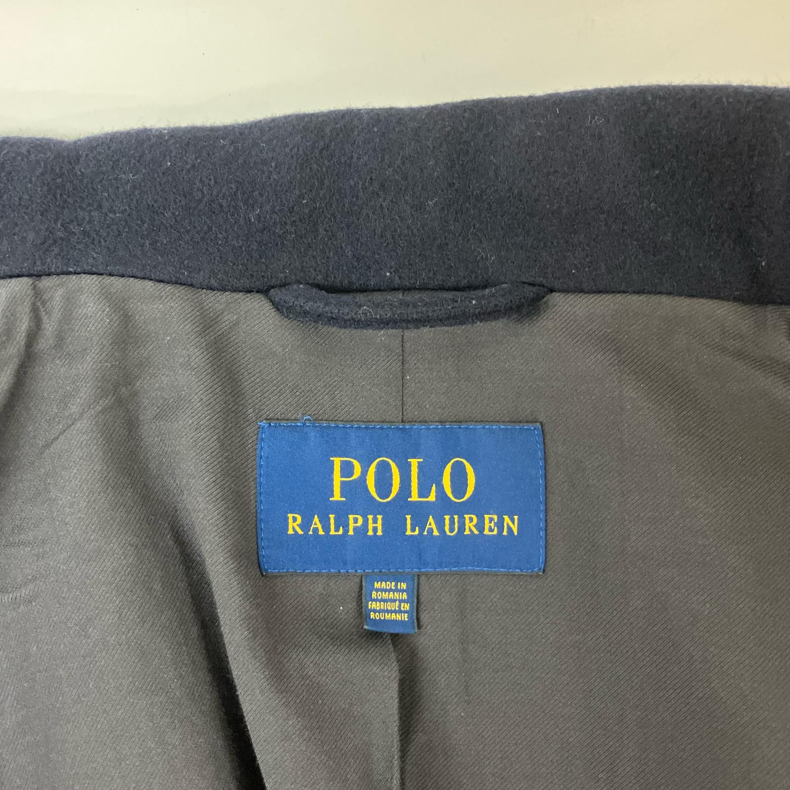POLO RALPH LAUREN Polo 拉夫劳伦 海军蓝 羊毛混纺 斜纹布 牛角扣大衣 外套