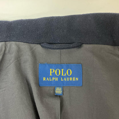 POLO RALPH LAUREN Polo 拉夫劳伦 海军蓝 羊毛混纺 斜纹布 牛角扣大衣 外套