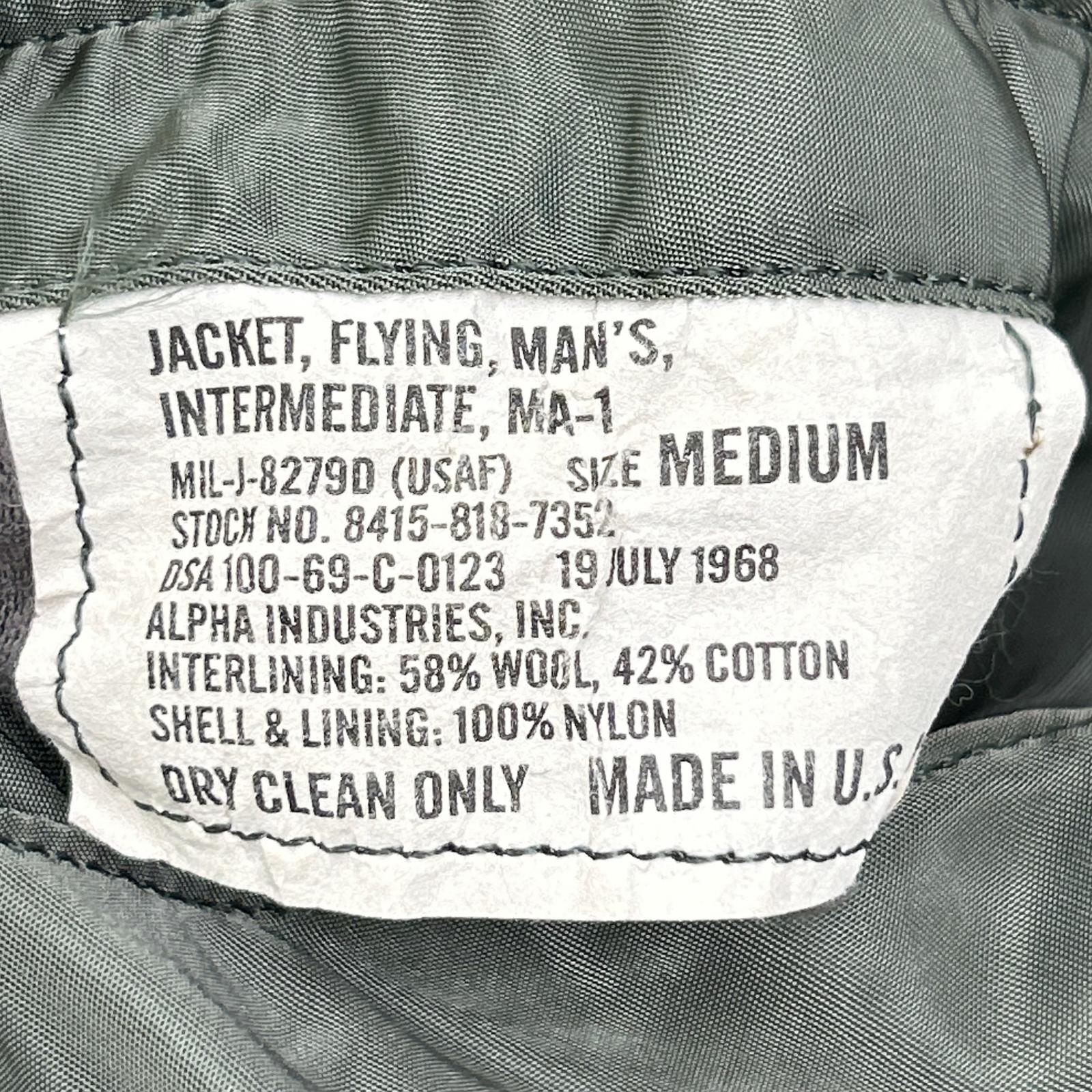 ALPHA INDUSTRIES 阿尔法工业 卡其色 MA-1 1968年复刻款 带徽章飞行夹克 夹克