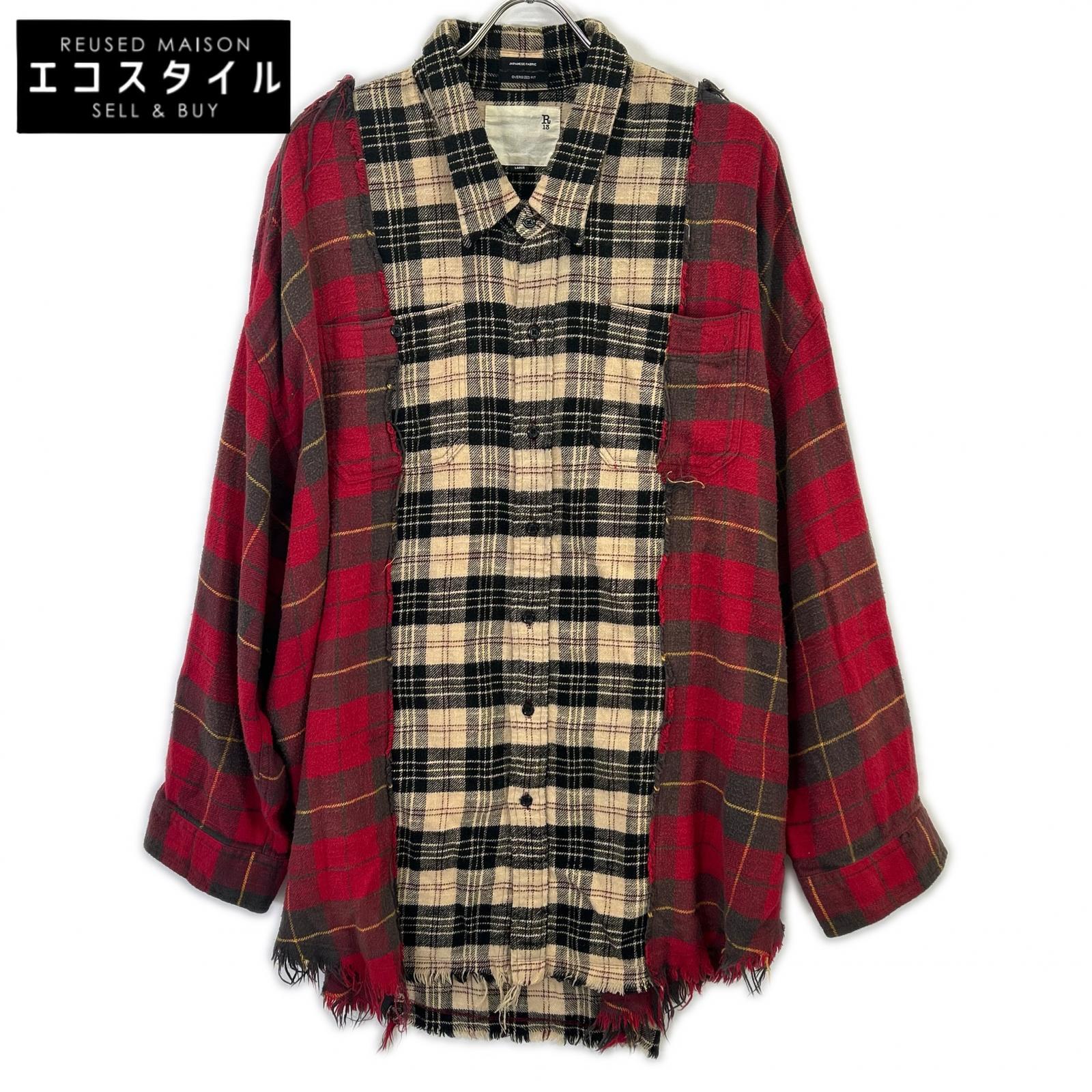 R13 アールサーティーン R13WR012-R176B レッド×ベージュ DROP NECK COMBO WORKSHIRT トップス