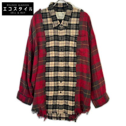 R13 アールサーティーン R13WR012-R176B レッド×ベージュ DROP NECK COMBO WORKSHIRT トップス