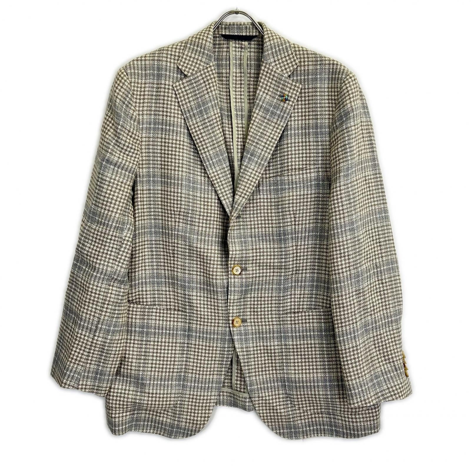 Belvest ベルベスト 美品 G10647 チェック ヘンプ×ウール JACKET IN THE BOX 3Bジャケット ジャケット