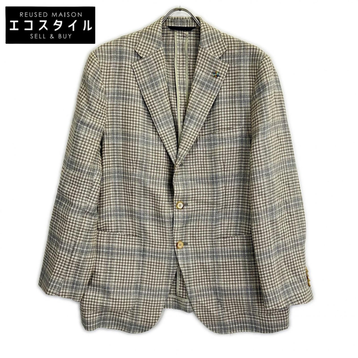 Belvest ベルベスト 美品 G10647 チェック ヘンプ×ウール JACKET IN THE BOX 3Bジャケット ジャケット