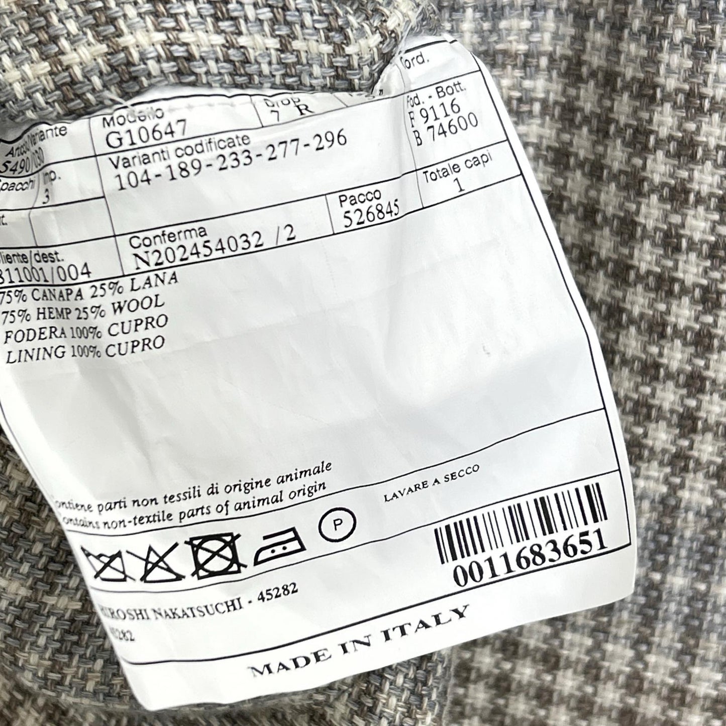 Belvest ベルベスト 美品 G10647 チェック ヘンプ×ウール JACKET IN THE BOX 3Bジャケット ジャケット