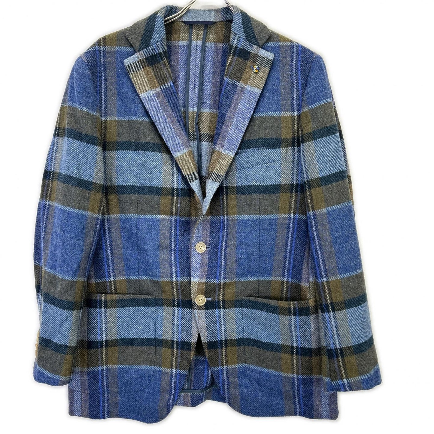 Belvest ベルベスト G10647 ブルー チェック ウール JACKET IN THE BOX 3Bジャケット ジャケット