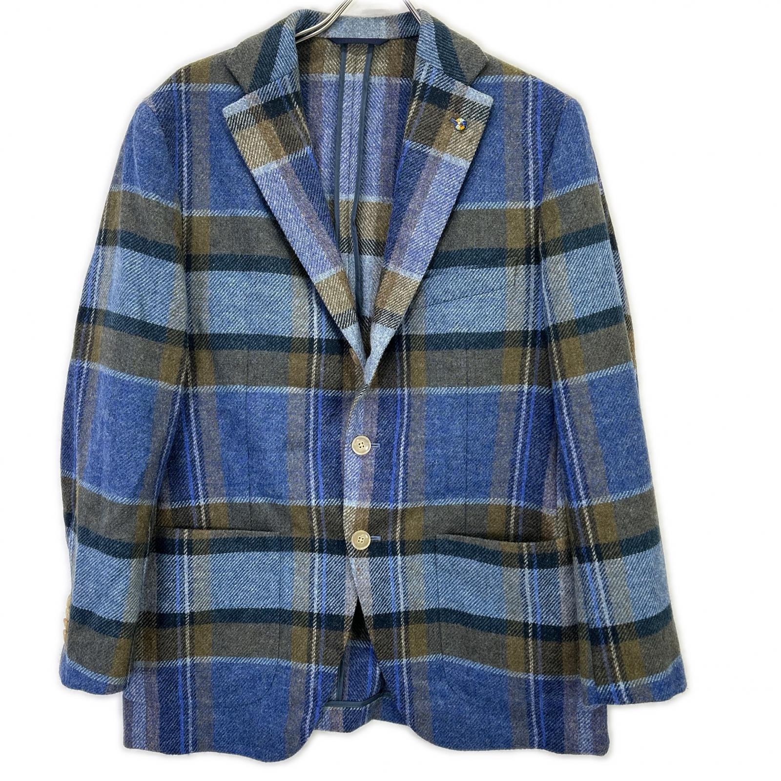 Belvest ベルベスト G10647 ブルー チェック ウール JACKET IN THE BOX 3Bジャケット ジャケット