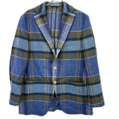 Belvest ベルベスト G10647 ブルー チェック ウール JACKET IN THE BOX 3Bジャケット ジャケット