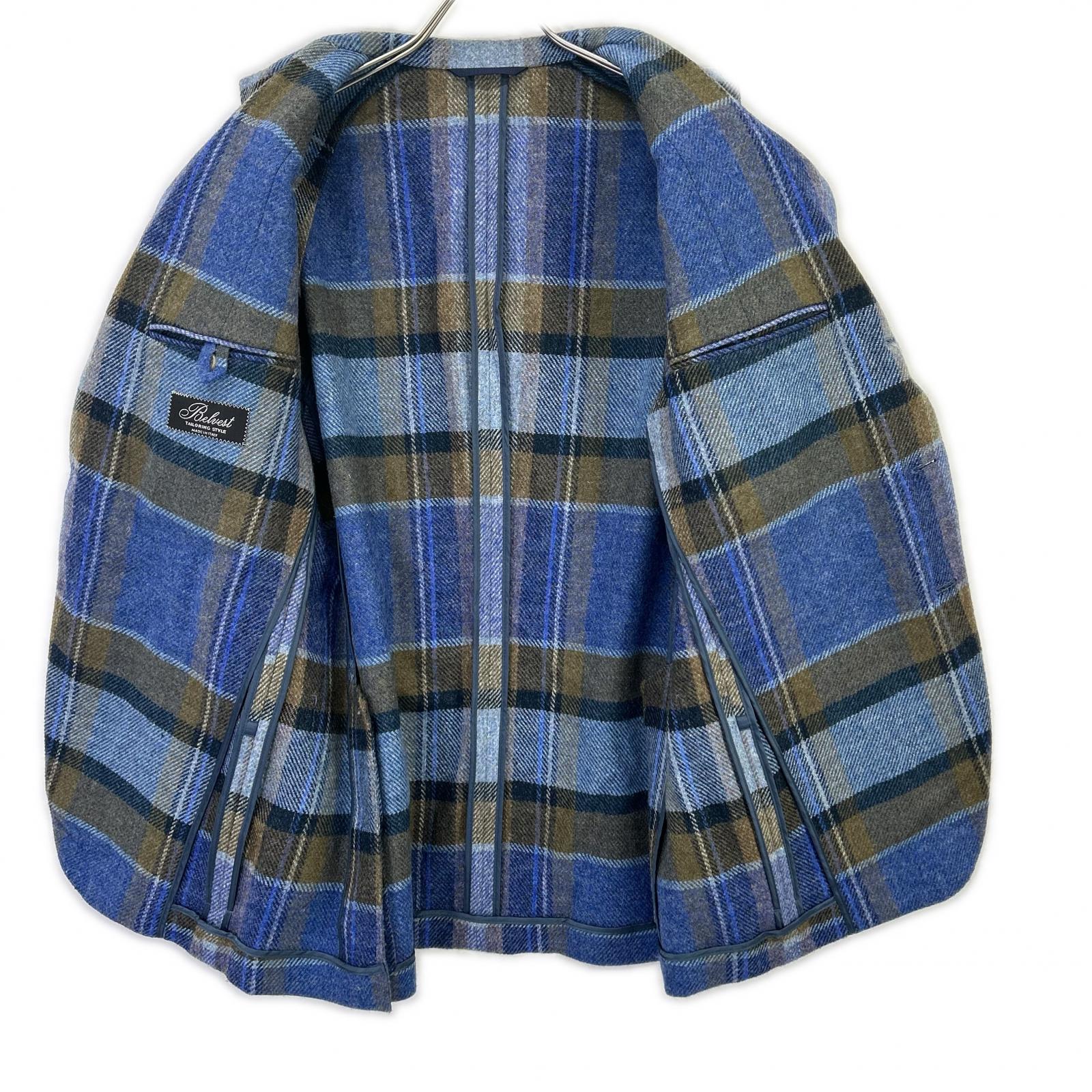 Belvest ベルベスト G10647 ブルー チェック ウール JACKET IN THE BOX 3Bジャケット ジャケット