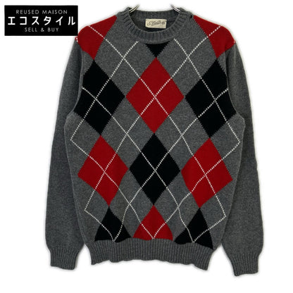 St. Moritz Grey Wool x Cashmere Argyle Crew Neck Knit Top Men's