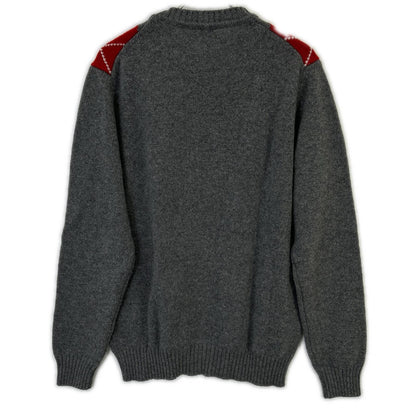 St. Moritz Grey Wool x Cashmere Argyle Crew Neck Knit Top Men's