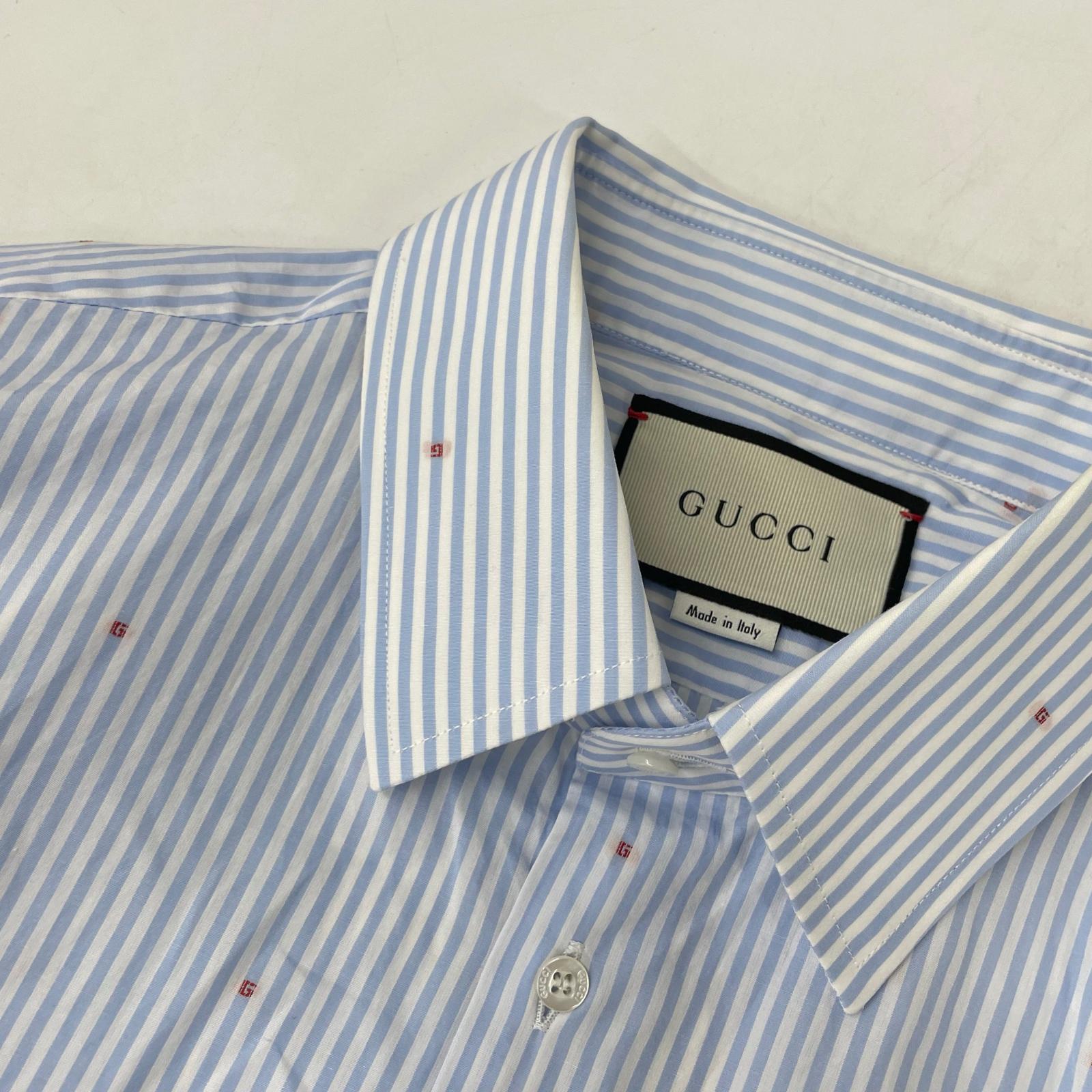 GUCCI グッチ 547234 ブルー ストライプ G総柄 シャツ トップス