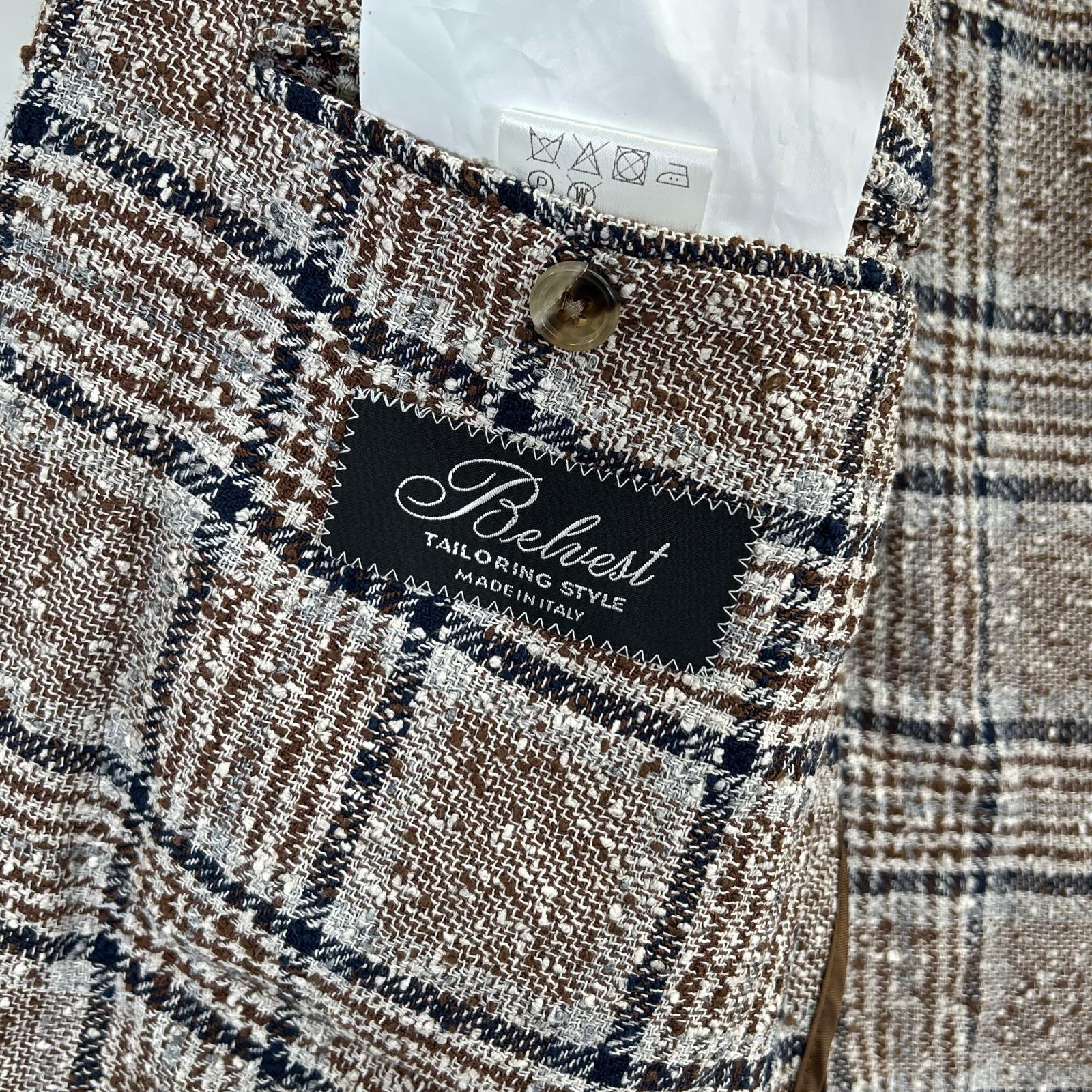 Belvest 贝尔维斯特 【美品/国内正品】G10647 格纹亚麻混纺三粒扣西装夹克