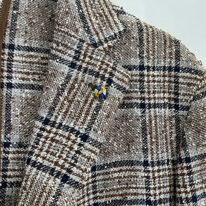 Belvest 贝尔维斯特 【美品/国内正品】G10647 格纹亚麻混纺三粒扣西装夹克