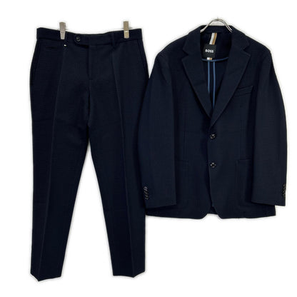 BOSS ボス ネイビー ウールブレンド スリムフィット シアサッカー ジャケットパンツ セットアップ