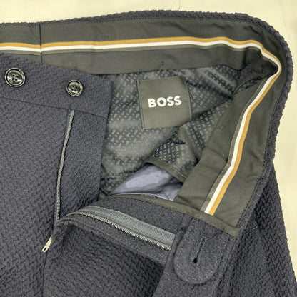 BOSS ボス ネイビー ウールブレンド スリムフィット シアサッカー ジャケットパンツ セットアップ