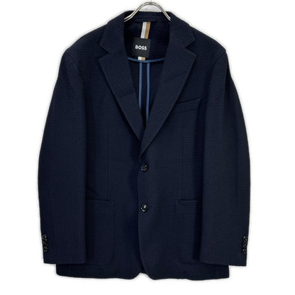 BOSS ボス ネイビー ウールブレンド スリムフィット シアサッカー ジャケットパンツ セットアップ
