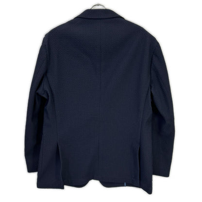 BOSS ボス ネイビー ウールブレンド スリムフィット シアサッカー ジャケットパンツ セットアップ