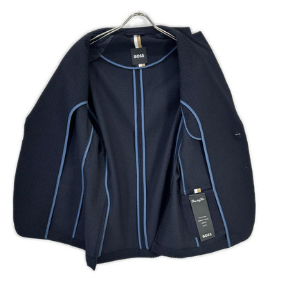BOSS ボス ネイビー ウールブレンド スリムフィット シアサッカー ジャケットパンツ セットアップ