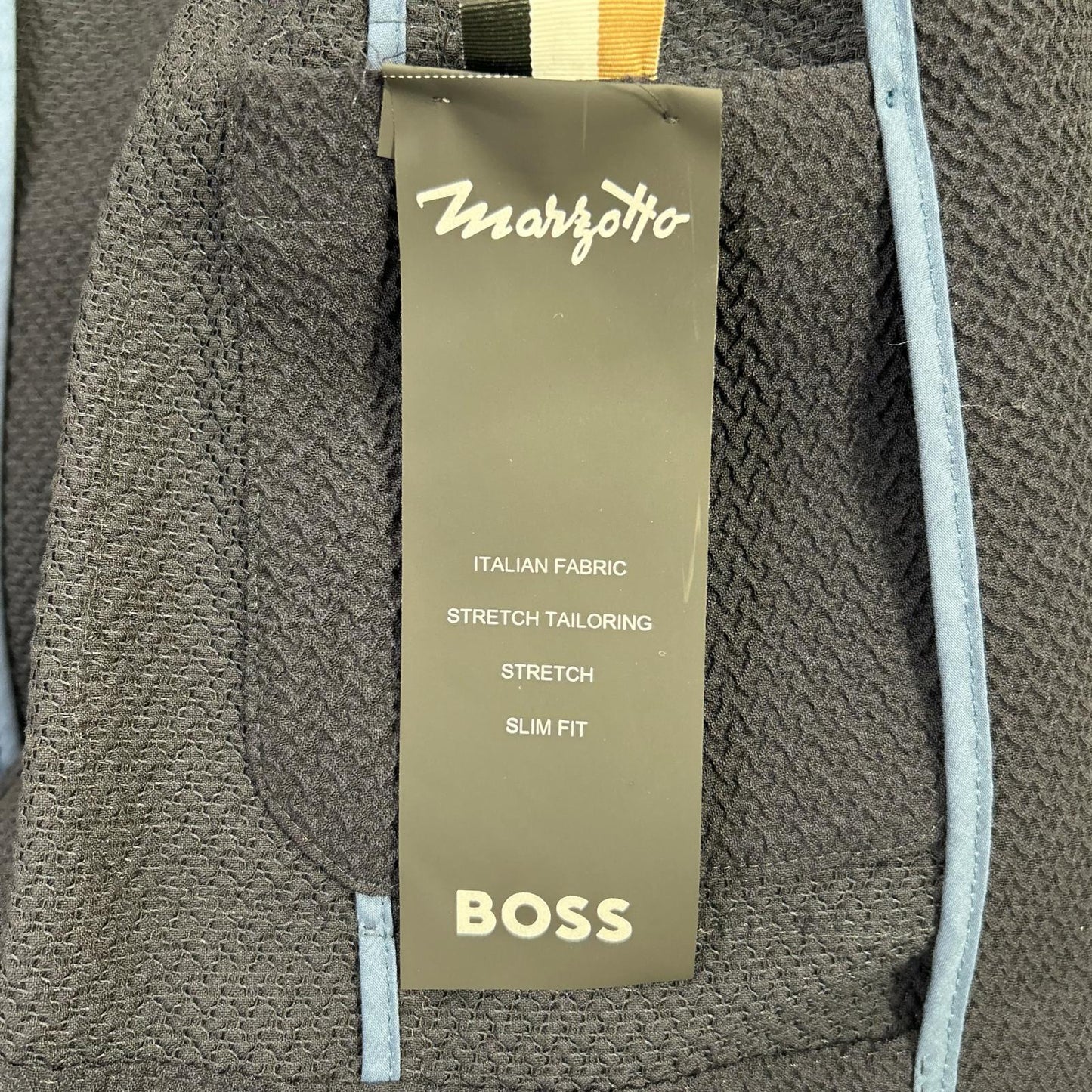 BOSS ボス ネイビー ウールブレンド スリムフィット シアサッカー ジャケットパンツ セットアップ