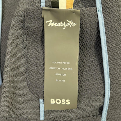 BOSS ボス ネイビー ウールブレンド スリムフィット シアサッカー ジャケットパンツ セットアップ