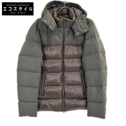 【美品/国内正品】PI000949U 混色法兰绒×尼龙 连帽羽绒服 夹克 52 男款