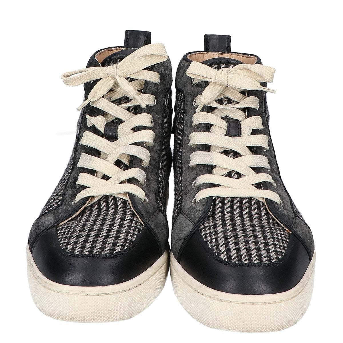 CHRISTIAN LOUBOUTIN クリスチャンルブタン チェック ウールｘスエードｘレザー ハイカットスニーカー シューズ