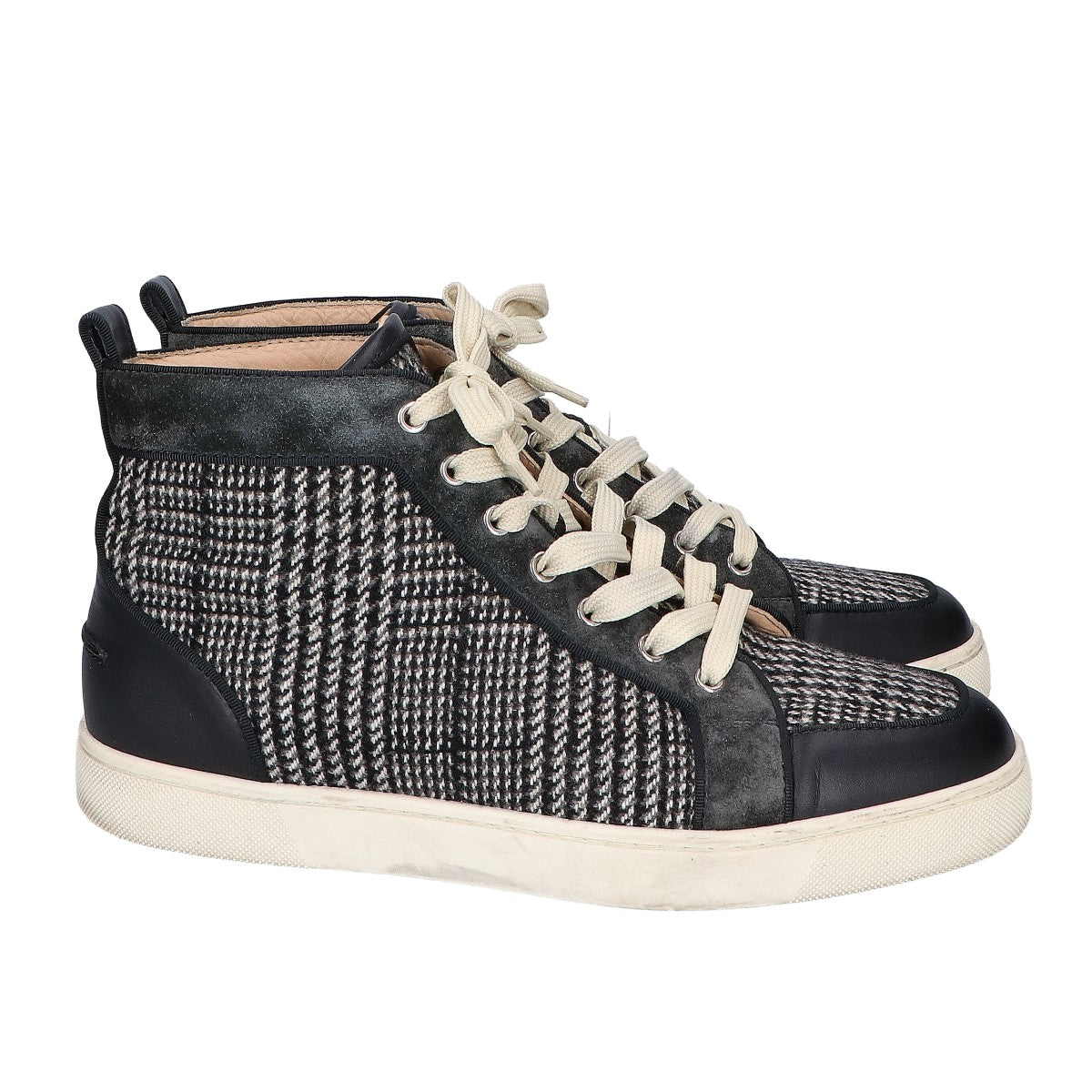 CHRISTIAN LOUBOUTIN クリスチャンルブタン チェック ウールｘスエードｘレザー ハイカットスニーカー シューズ