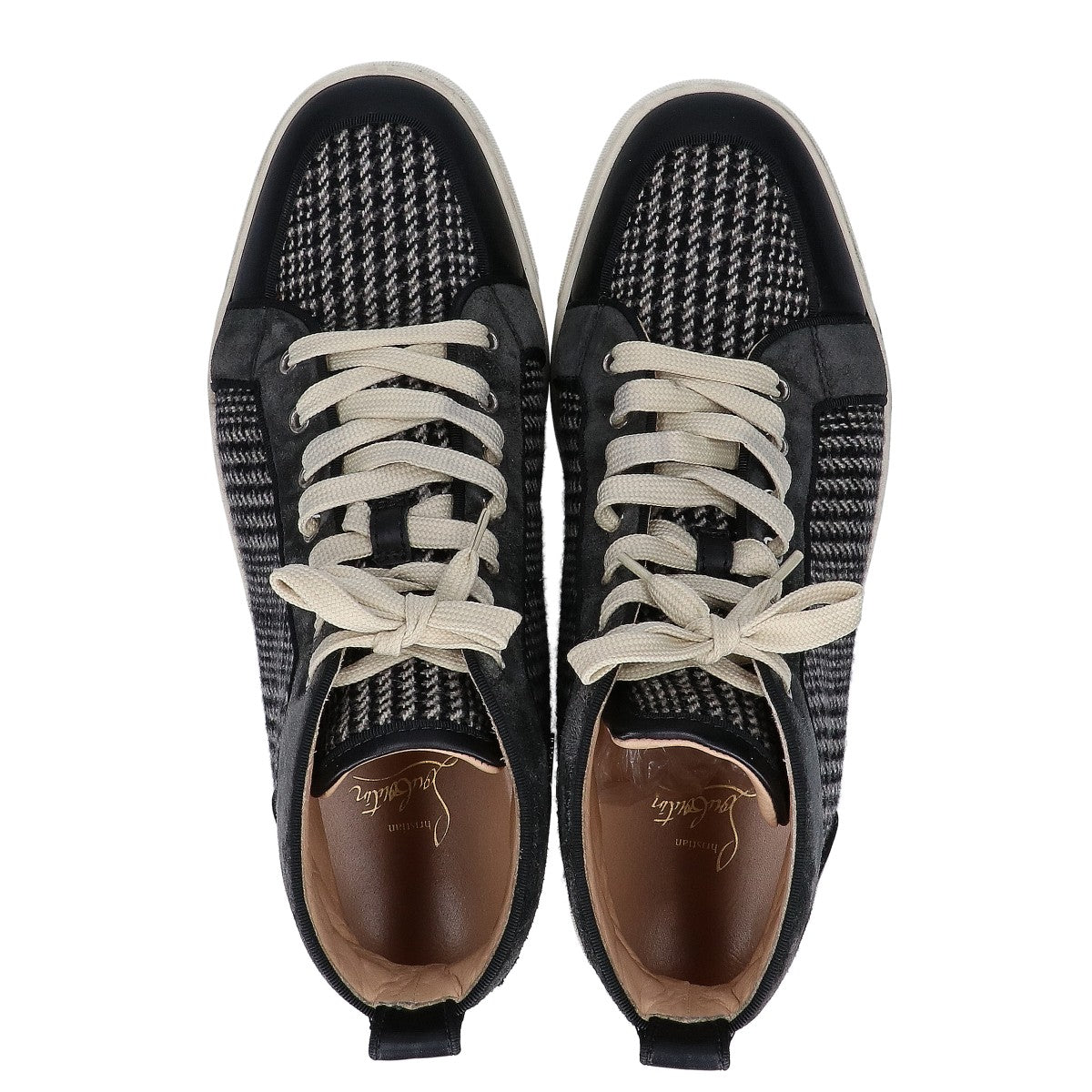 CHRISTIAN LOUBOUTIN クリスチャンルブタン チェック ウールｘスエードｘレザー ハイカットスニーカー シューズ