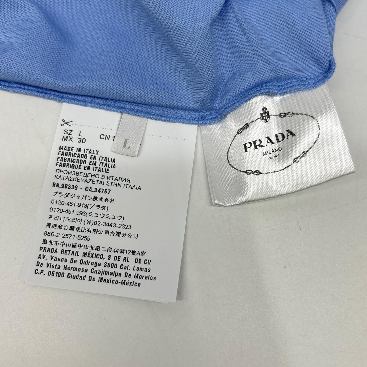 PRADA 2019 Cotton T-shirt Light Blue 135520