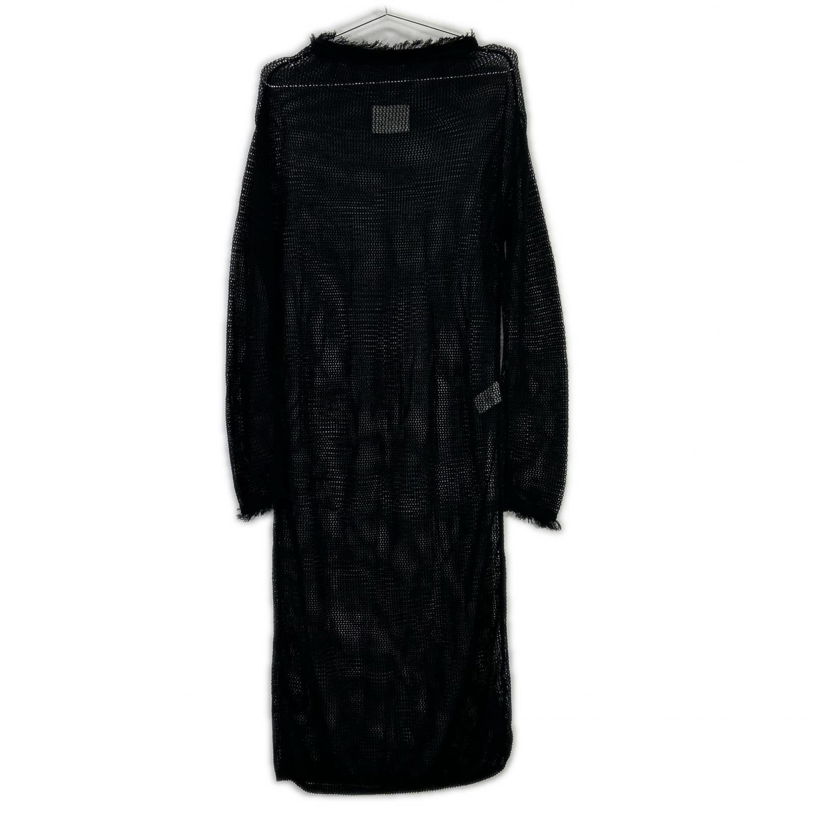 TN19SS025 ﾌﾞﾗｯｸ ﾛﾝｸﾞﾆｯﾄ ﾒｯｼｭ ﾜﾝﾋﾟｰｽ ワンピース レディース